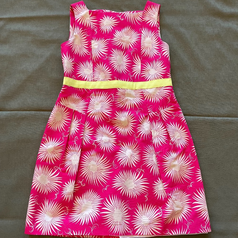 Milly Minis Pink and Off White Dress with Neon Yellow Accents